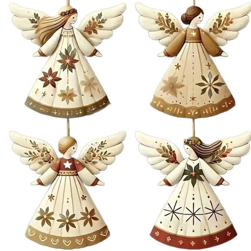 Vintage Angel Christmas Ornaments – 4pcs Fantasy Wooden Set