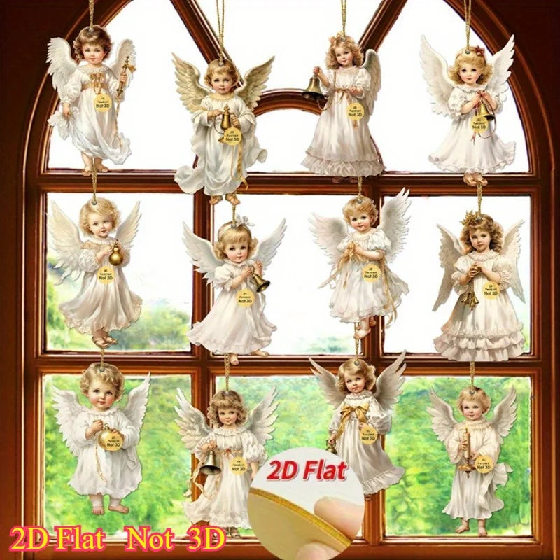 Vintage Christmas Angel Ornaments – 12pcs Wooden Hanging Decor