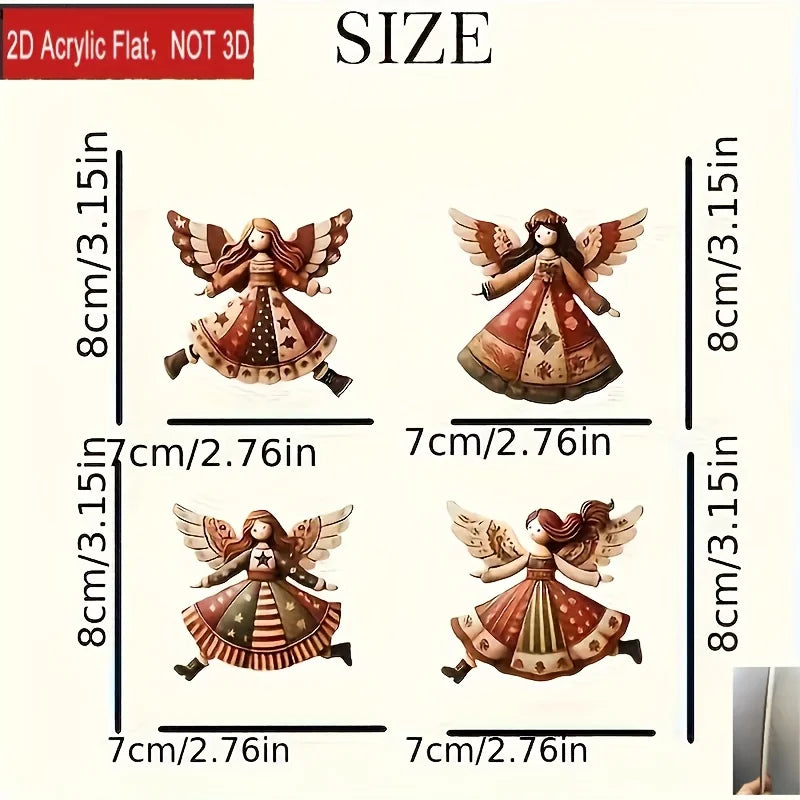 Vintage Wooden Angel Christmas Ornaments – 4pcs Handmade Set