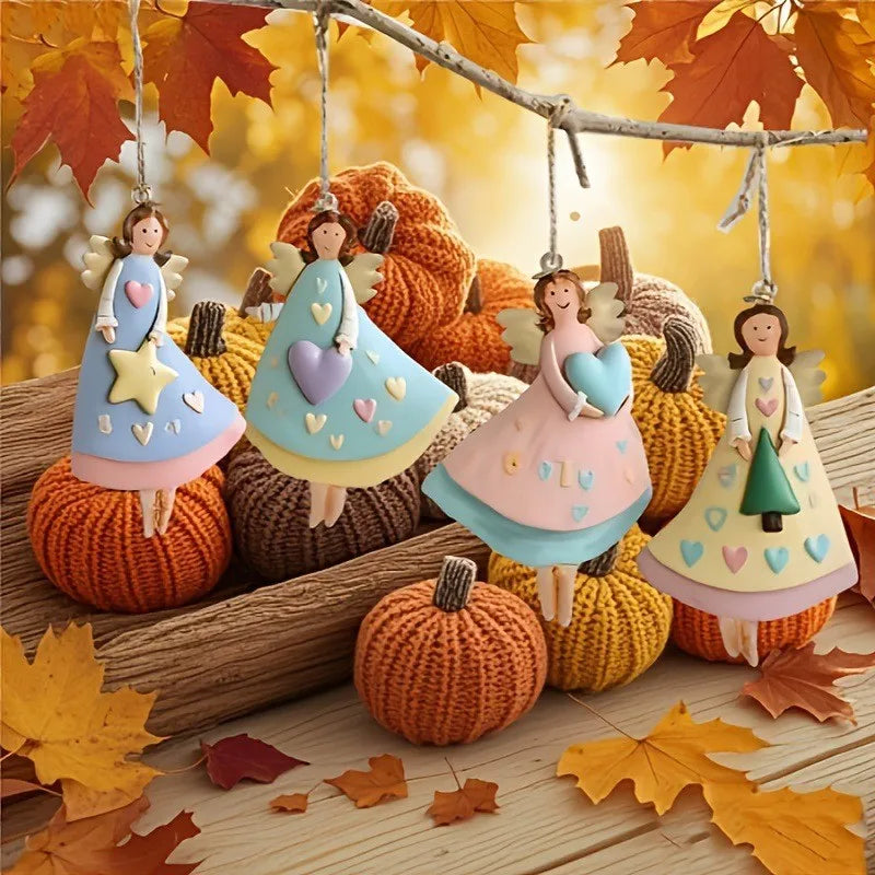 Vintage Angel Christmas Ornaments – 4pcs Fantasy Wooden Set
