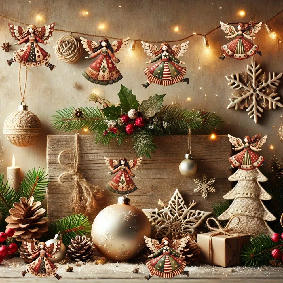 Vintage Angel Christmas Ornaments – 4pcs Fantasy Wooden Set