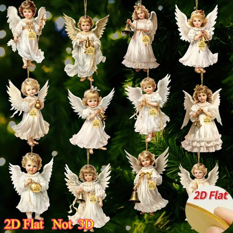 Vintage Christmas Angel Ornaments – 12pcs Wooden Hanging Decor