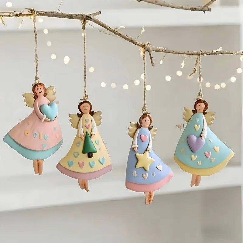 Vintage Angel Christmas Ornaments – 4pcs Fantasy Wooden Set