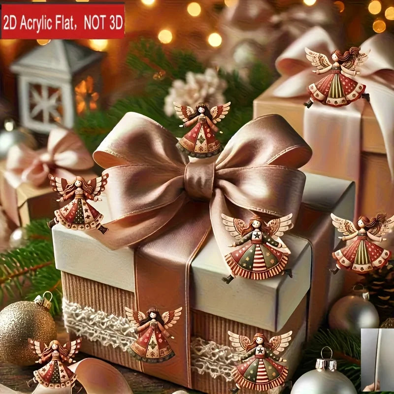 Vintage Wooden Angel Christmas Ornaments – 4pcs Handmade Set