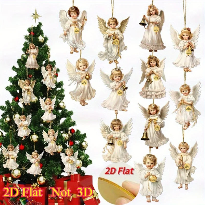 Vintage Christmas Angel Ornaments – 12pcs Wooden Hanging Decor