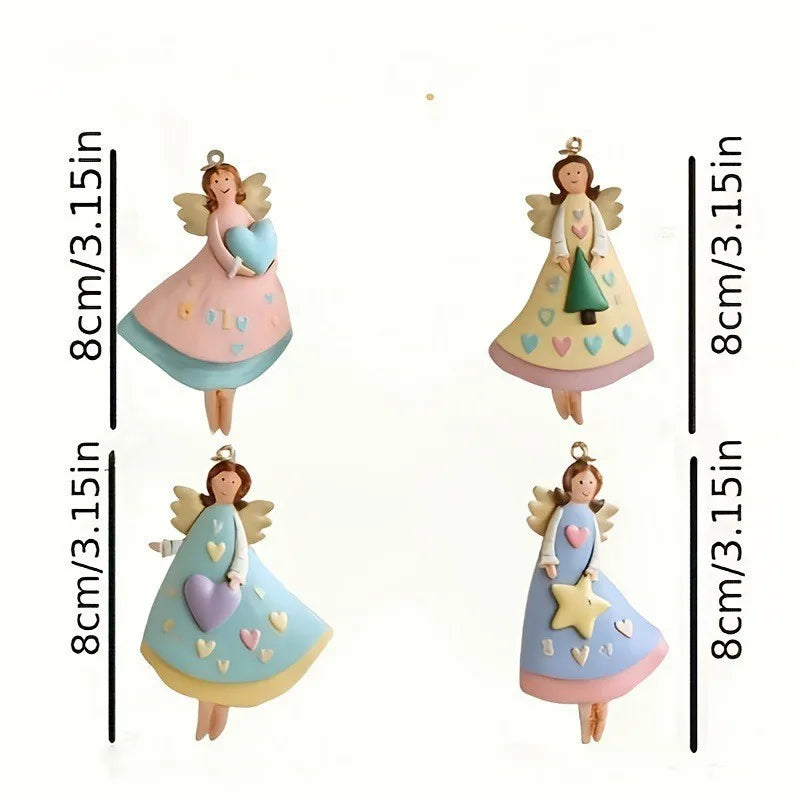 Vintage Angel Christmas Ornaments – 4pcs Fantasy Wooden Set