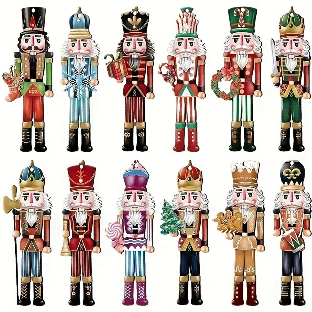 Nutcracker Christmas Ornaments – 12pcs Wooden Tree Hanging Set