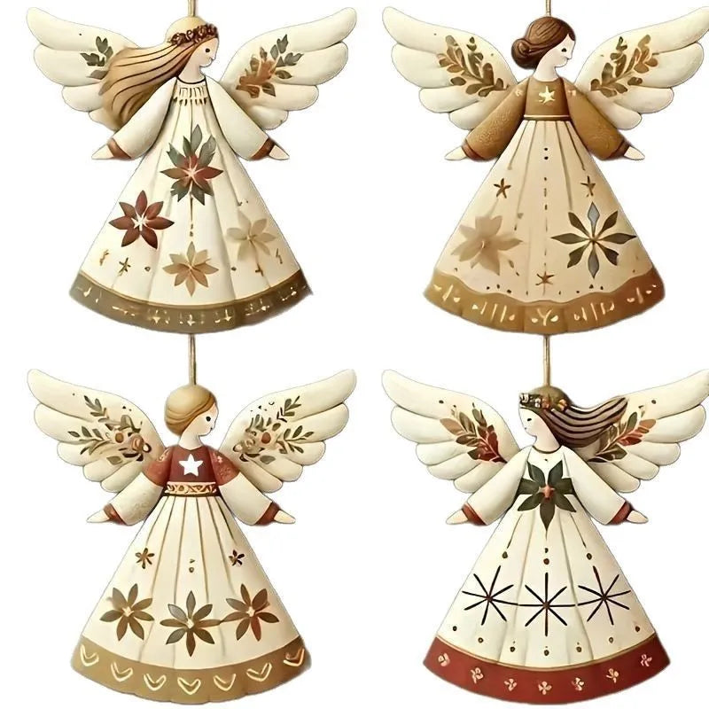 Vintage Angel Christmas Ornaments – 4pcs Fantasy Wooden Set