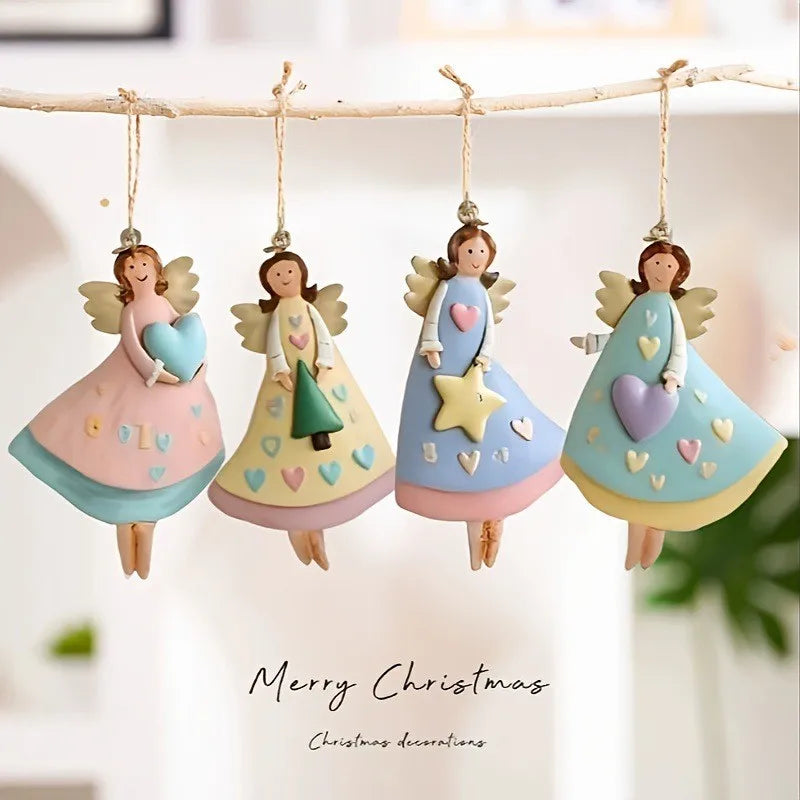 Vintage Angel Christmas Ornaments – 4pcs Fantasy Wooden Set